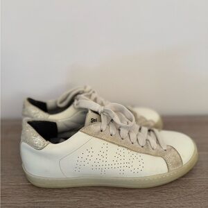 P448 Silver and White Leather Suede Sneakers Suze 38